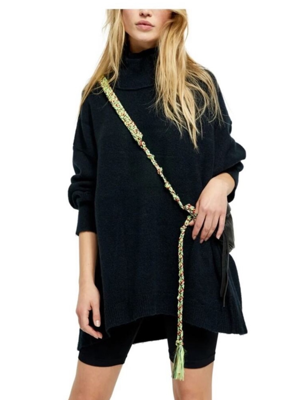 Free People Afterglow Oversized Mock Neck Sweater L Black Oversized